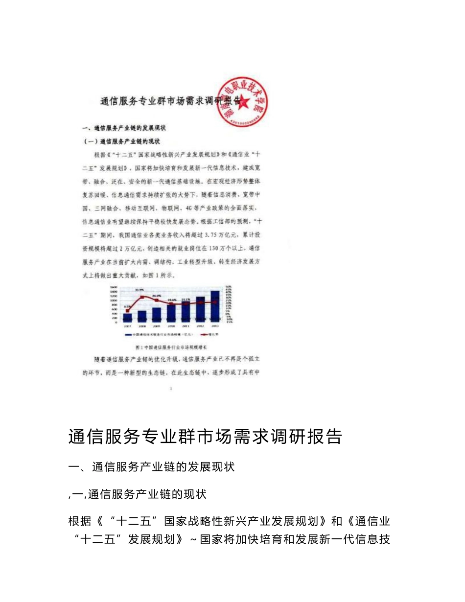 湖南邮电职业技术学院通信服务专业群市场需求调研报告(修订版)(调研报告)._第1页