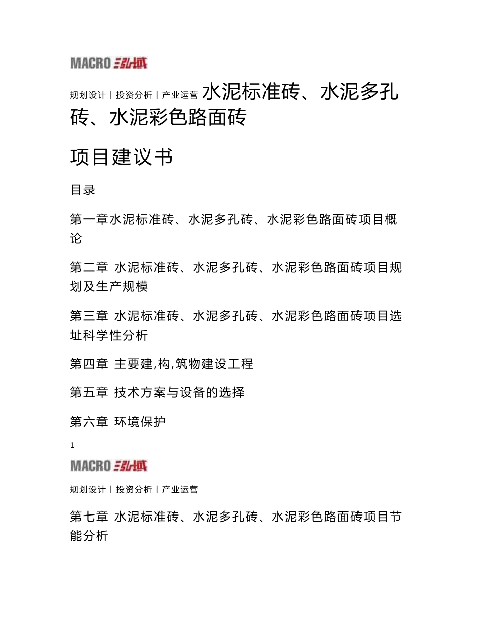 水泥标准砖、水泥多孔砖、水泥彩色路面砖项目建议书_第1页