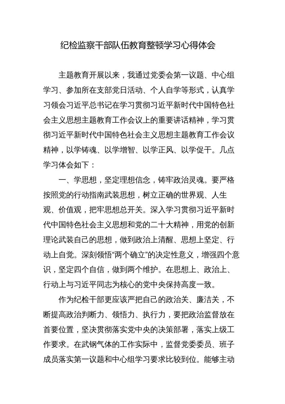 2023纪检监察干部队伍教育整顿学习心得体会研讨发言3_第1页