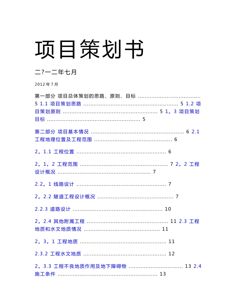 隧道工程项目策划书_第1页