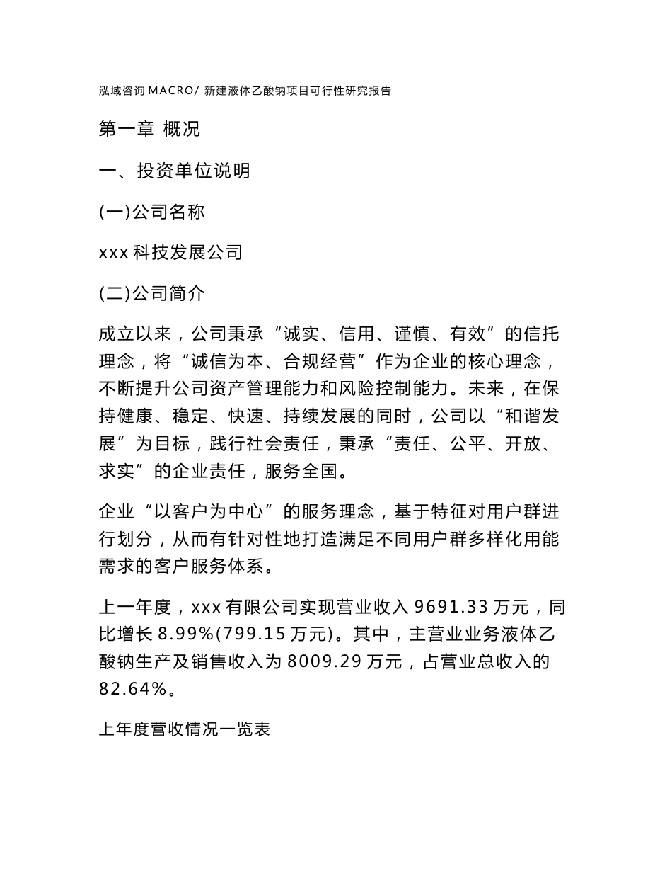 新建液体乙酸钠项目可行性研究报告范本立项申请分析_第1页