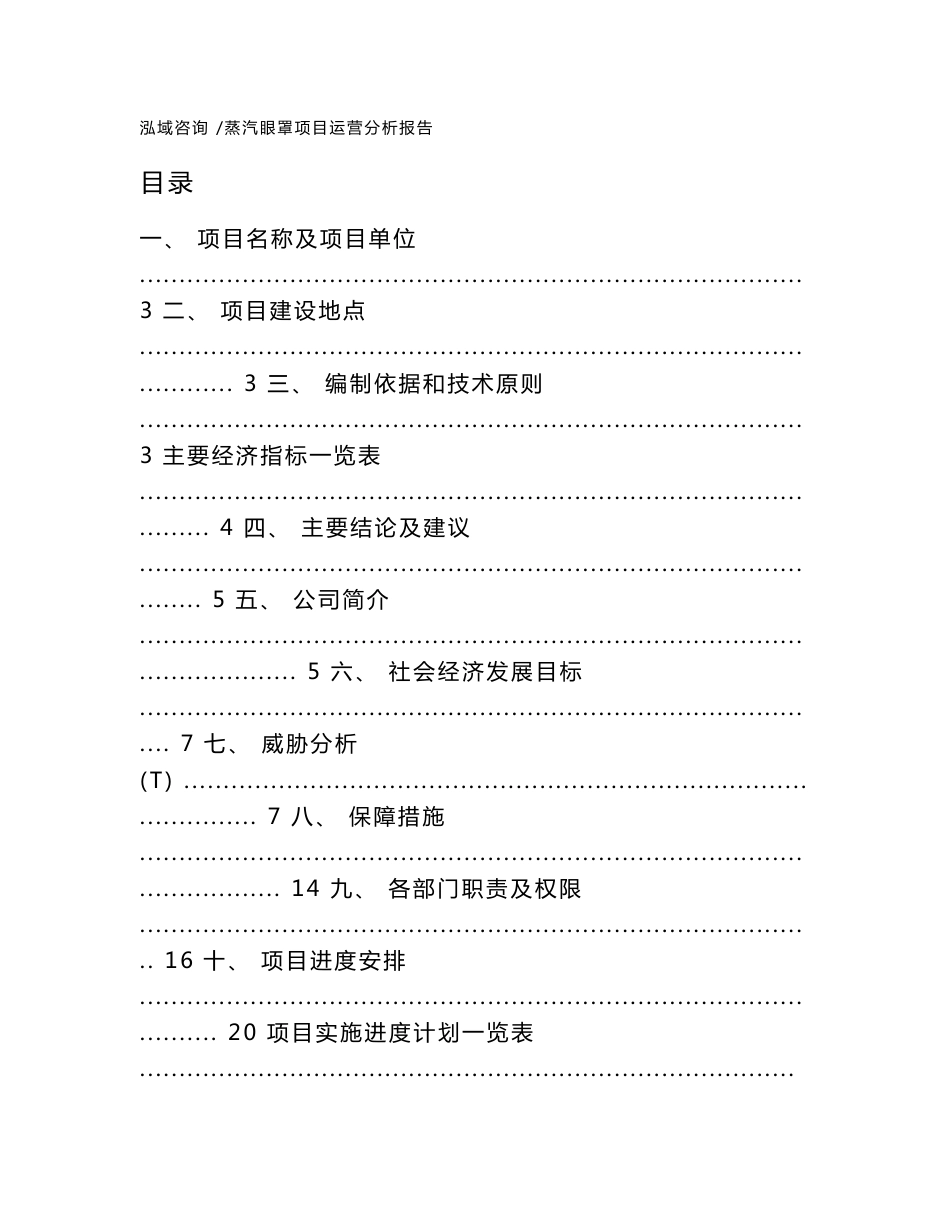 蒸汽眼罩项目运营分析报告（模板范文）_第1页