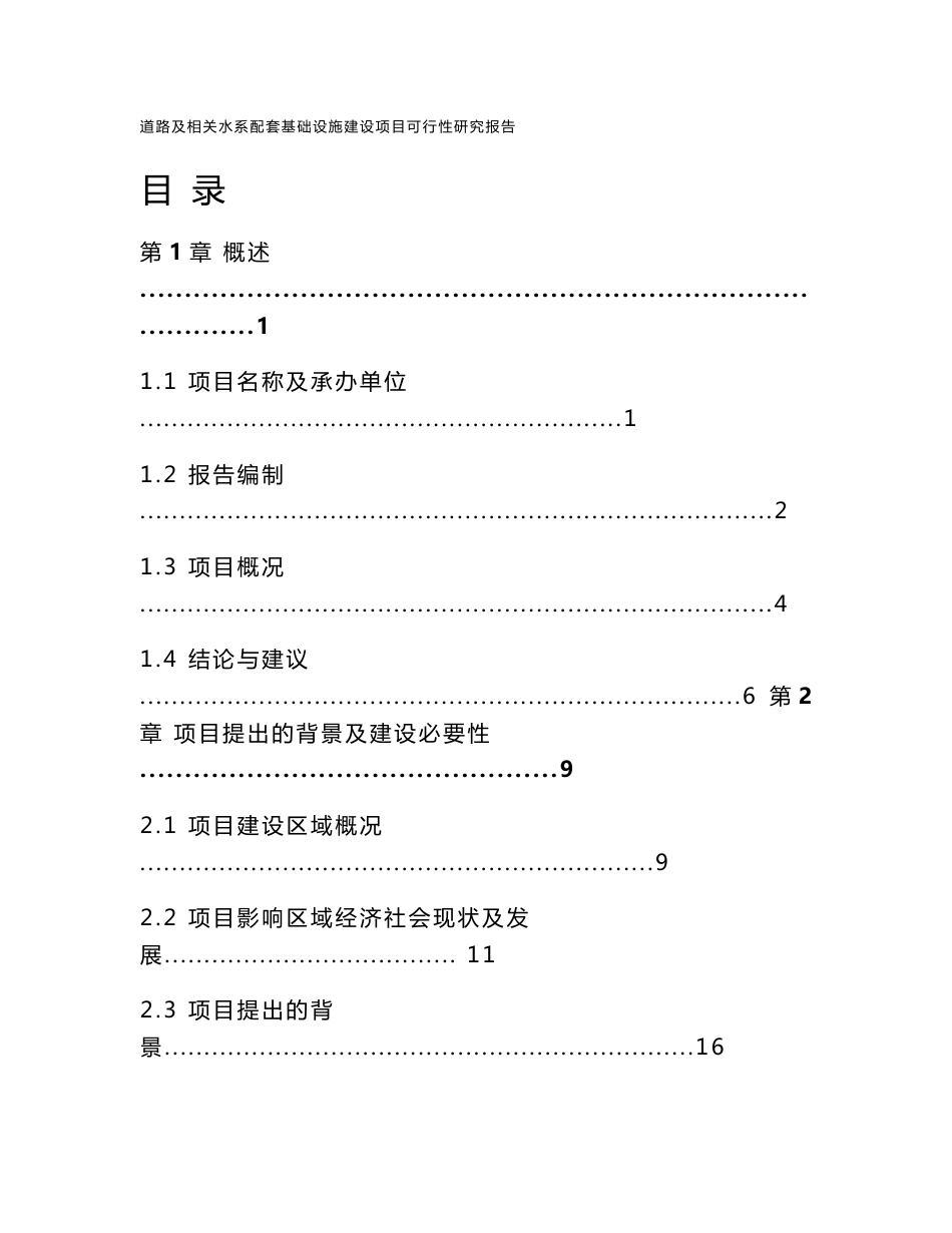 城市道路及相关水系配套基础设施建设项目可行性研究报告_第1页