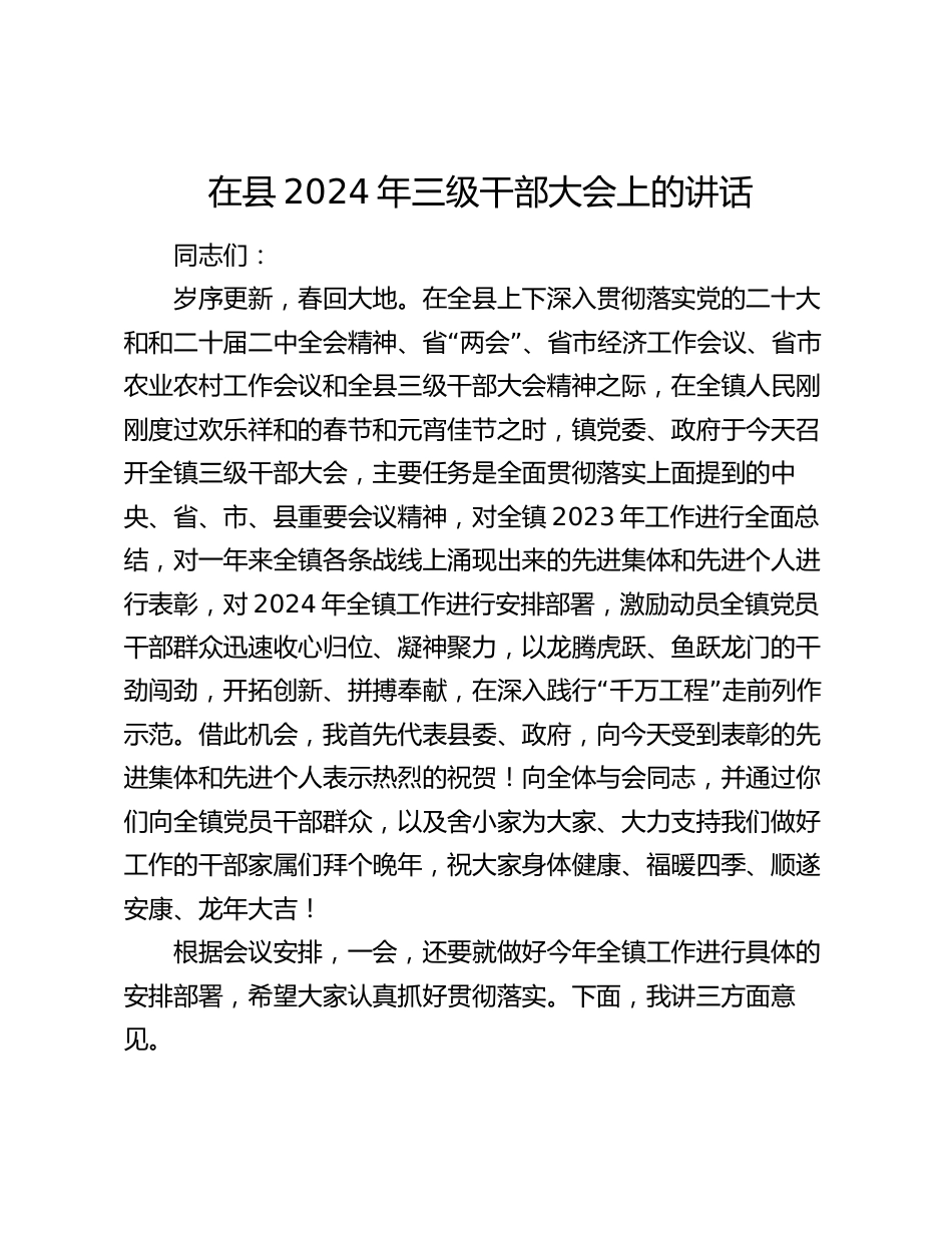 在县2024年三级干部大会上的讲话_第1页