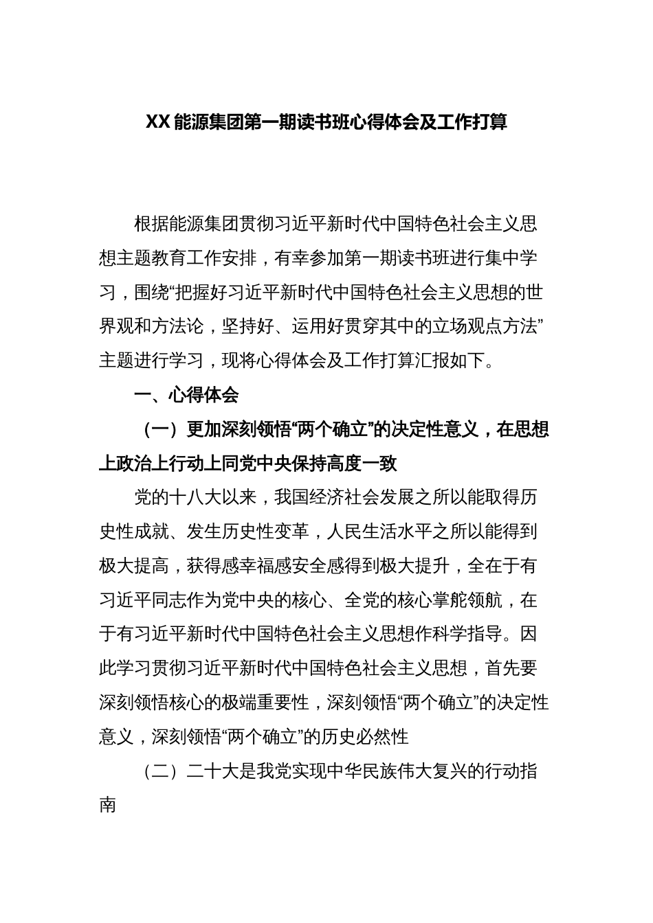 2篇能源集团公司国企学习贯彻2023年教育读书班心得体会研讨交流发言_第1页