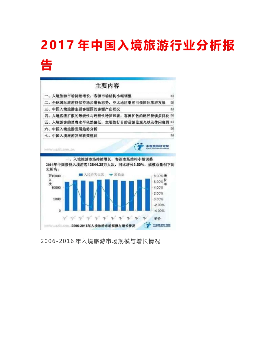 2017年中国入境旅游行业分析报告_第1页