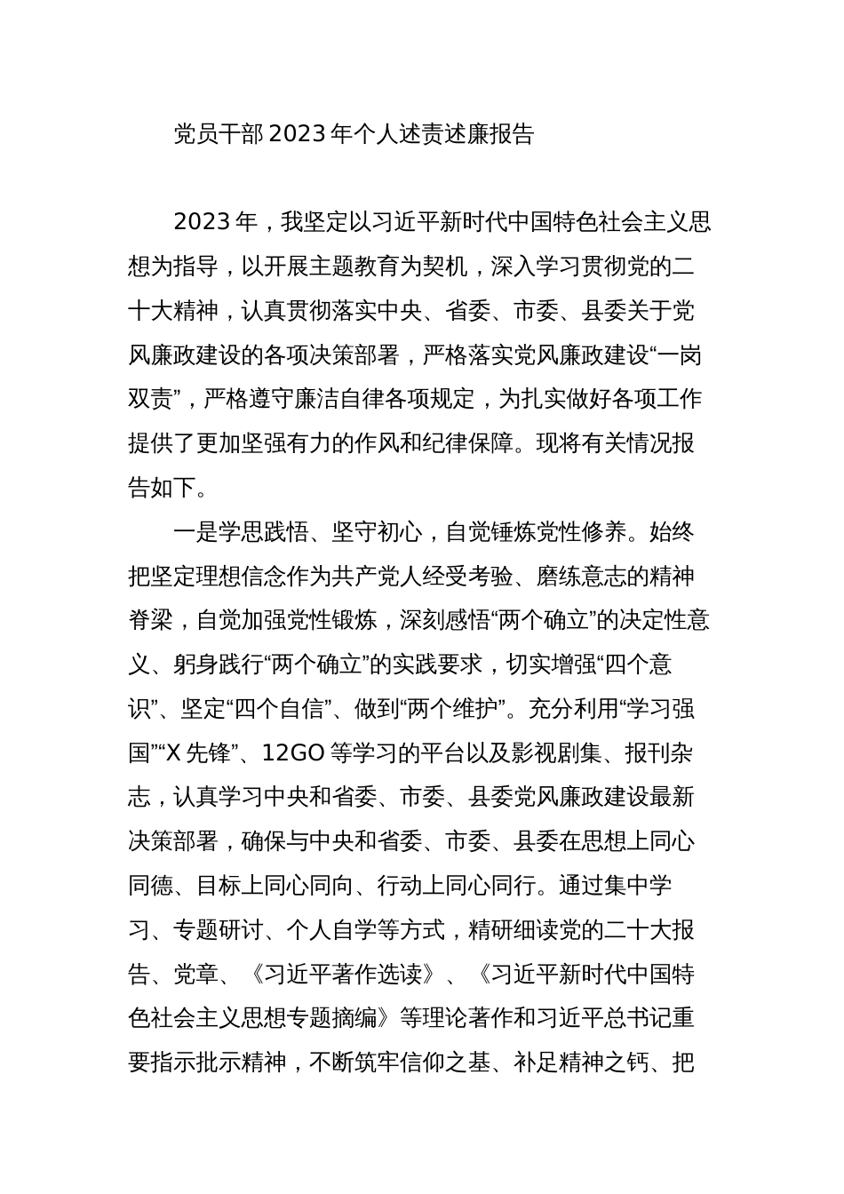 党员干部2023-2024年个人述责述廉报告_第1页