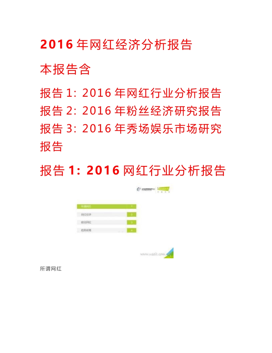 2016年网红行业分析报告_第1页