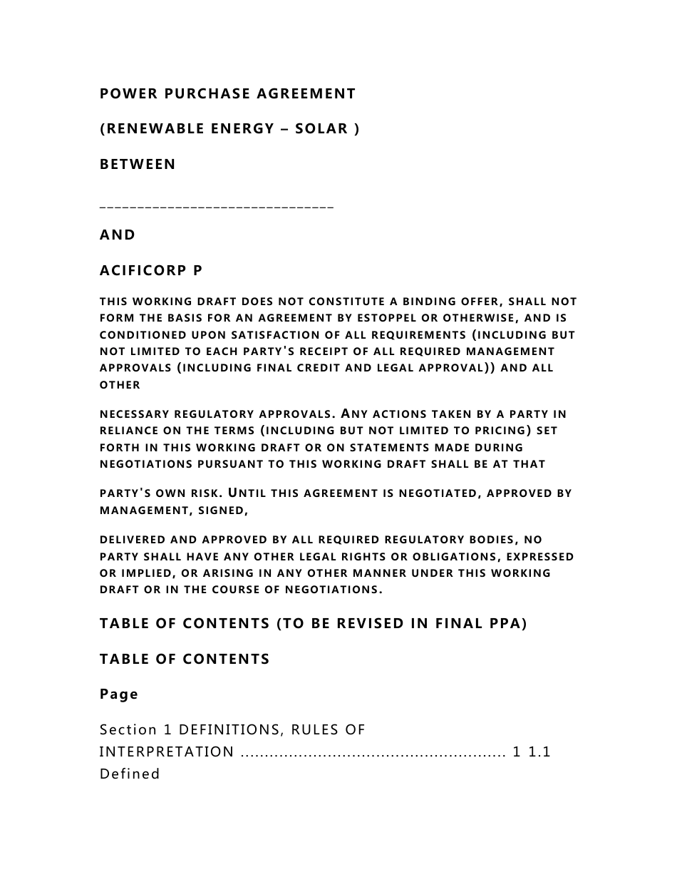 Appendix E-2 - Power Purchase Agreement (PPA) - PacifiCorp：附录2 -电力购买协议（PPA）-太平洋公司_第1页