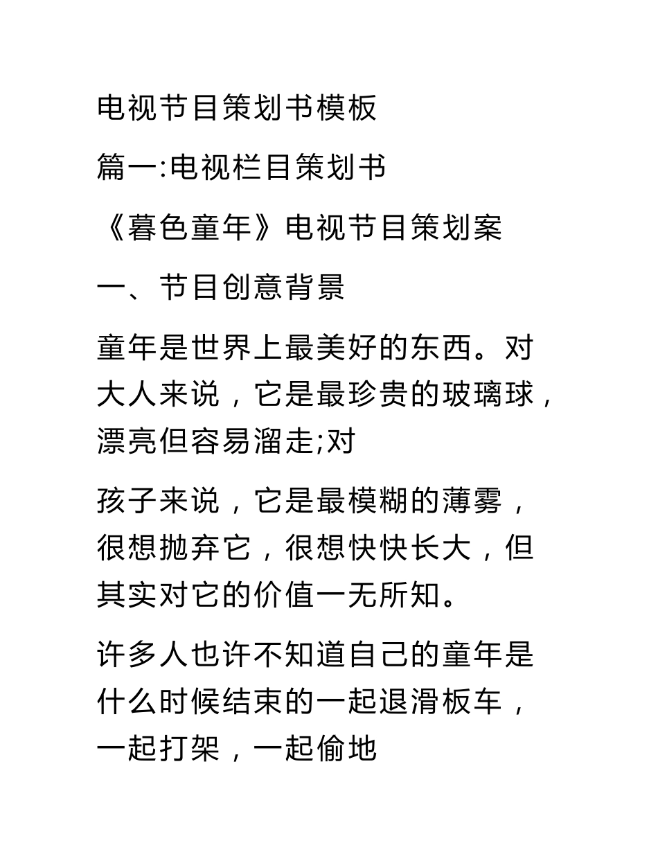 电视节目策划书模板_第1页