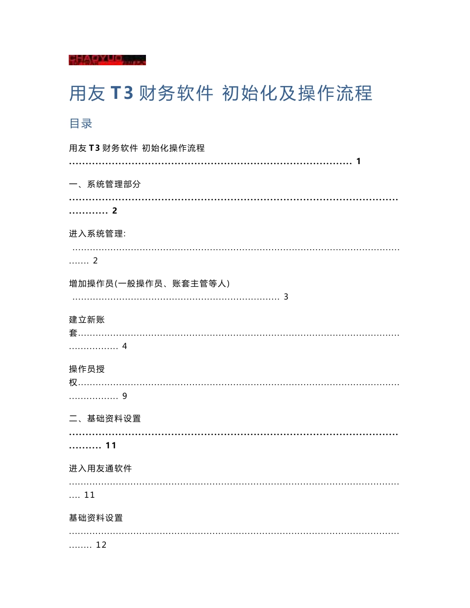 用友T3财务软件初始设置及操作指南_第1页