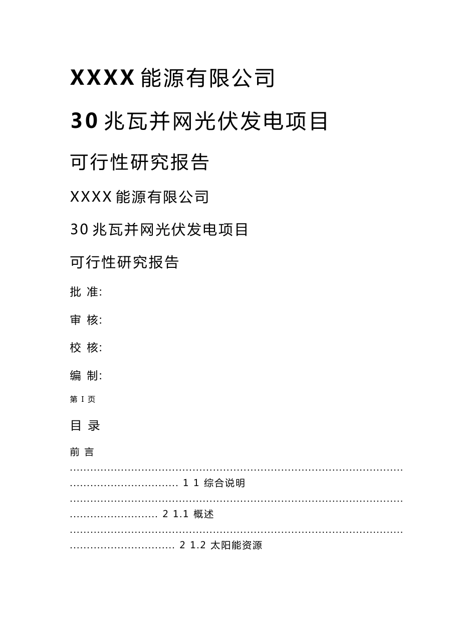 30兆瓦并网光伏发电项目可行性研究报告_第1页