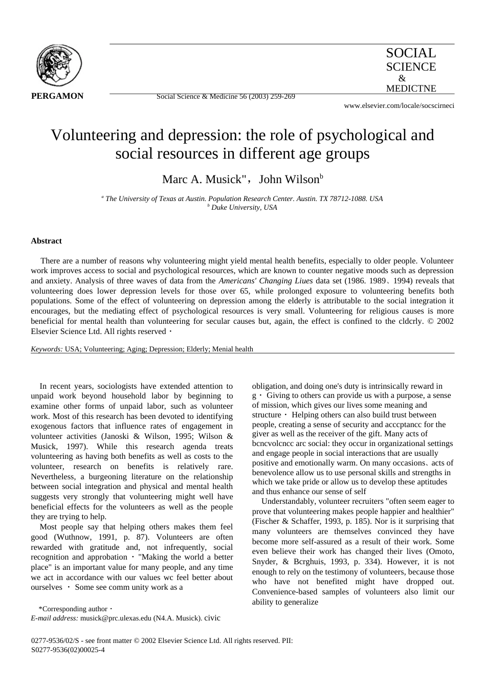 Volunteering and depression the role of psychological and social resources in di._第1页