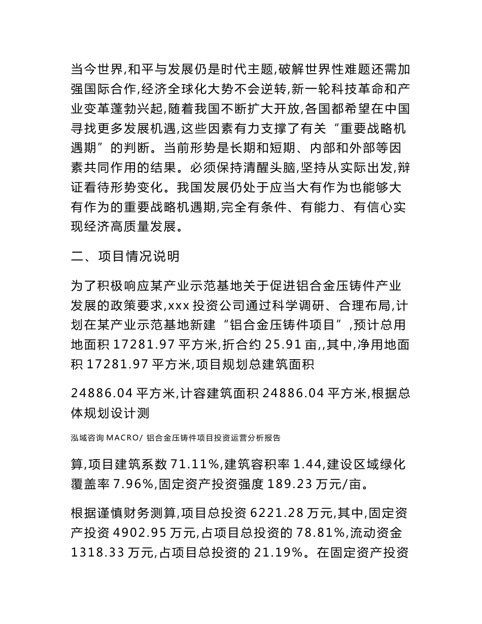 铝合金压铸件项目投资运营分析报告范文模板(投资分析评价)_第3页