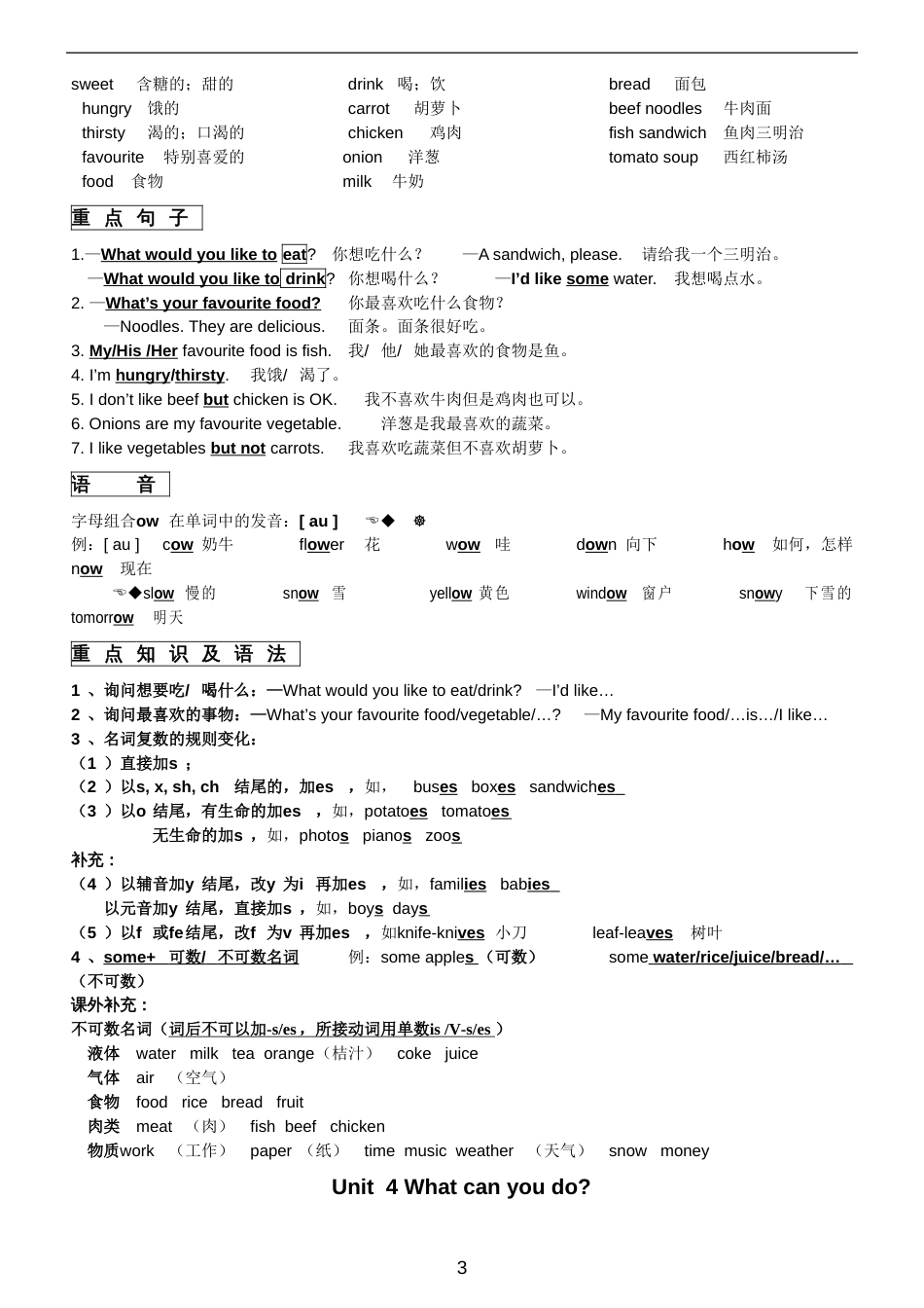 2017新人教版PEP五年级英语上册各单元知识点总结_第3页