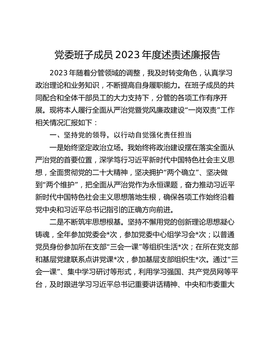 2篇党委班子成员2023-2024年度述责述廉报告_第1页