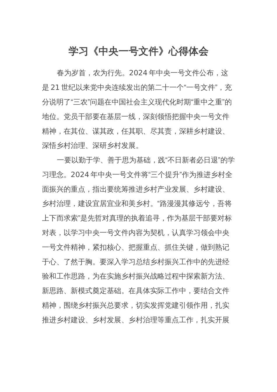 学习2024年《一号文件》心得体会_第1页