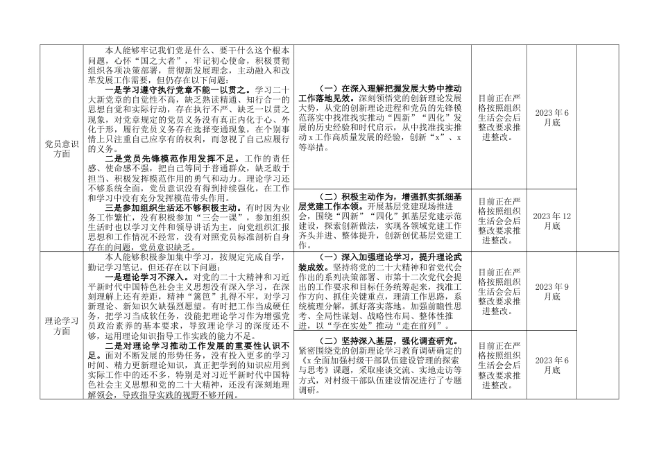 支部党员2022-2023年度组织生活会六个方面个人问题清单及整改措施台账（信仰、意识，表格）_第2页