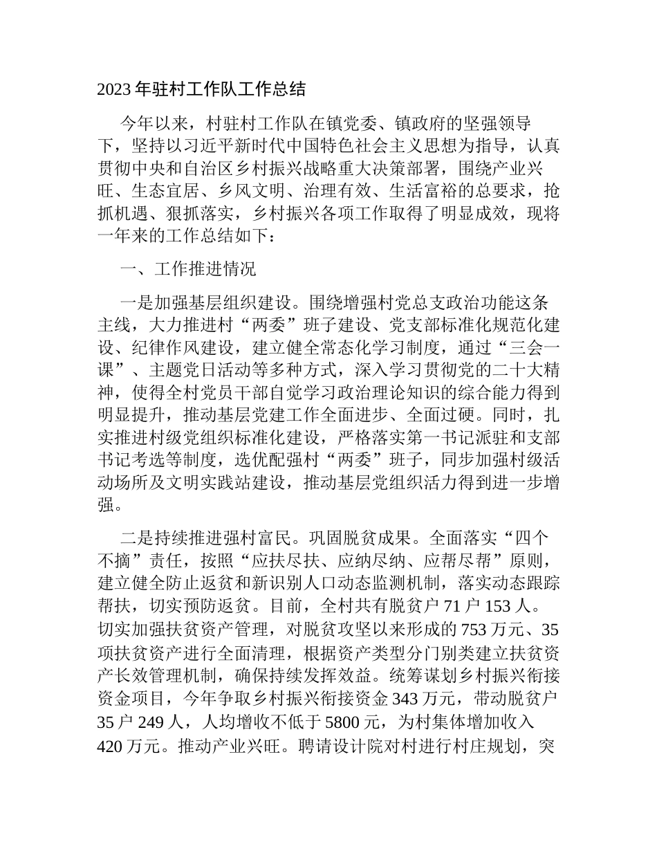 2篇2023年驻村工作队工作总结_第1页