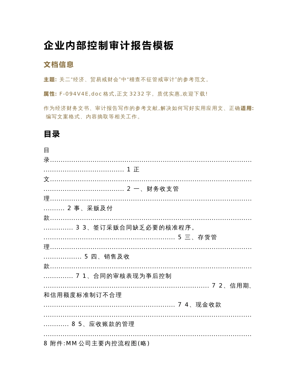 企业内部控制审计报告模板(审计报告范文)_第1页