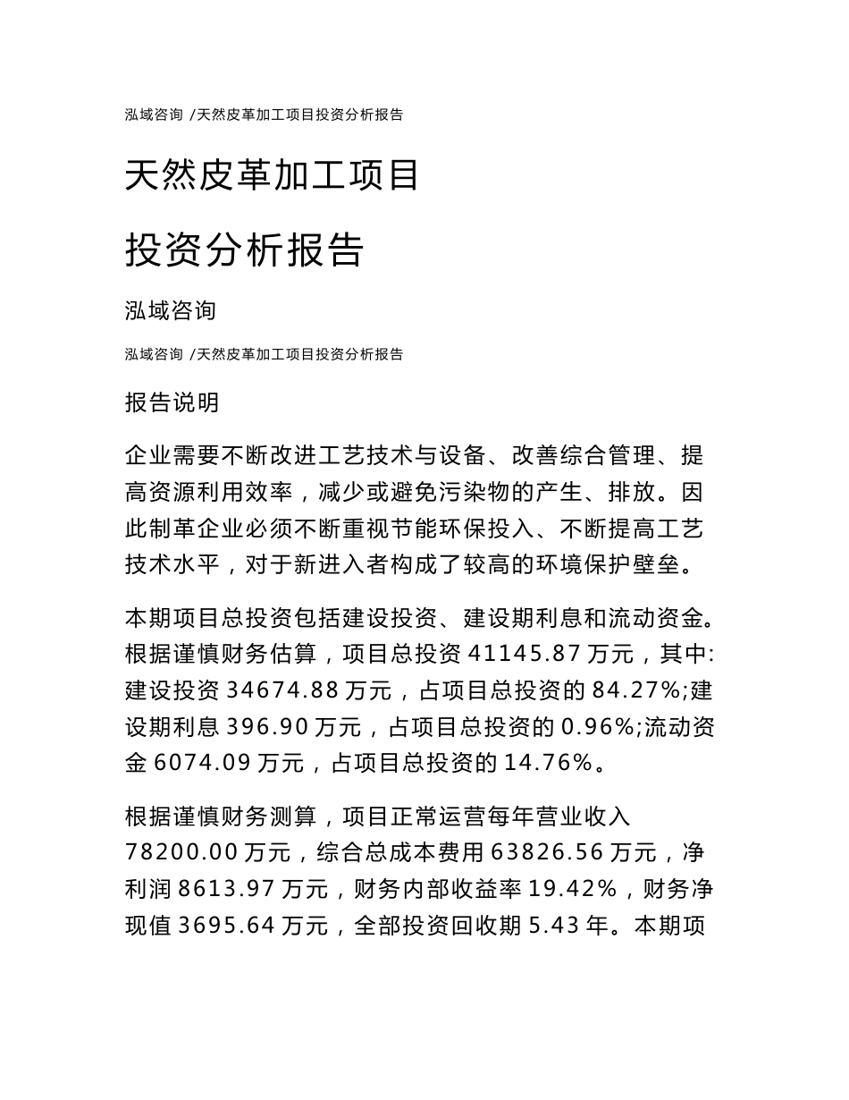 天然皮革加工项目投资分析报告_第1页