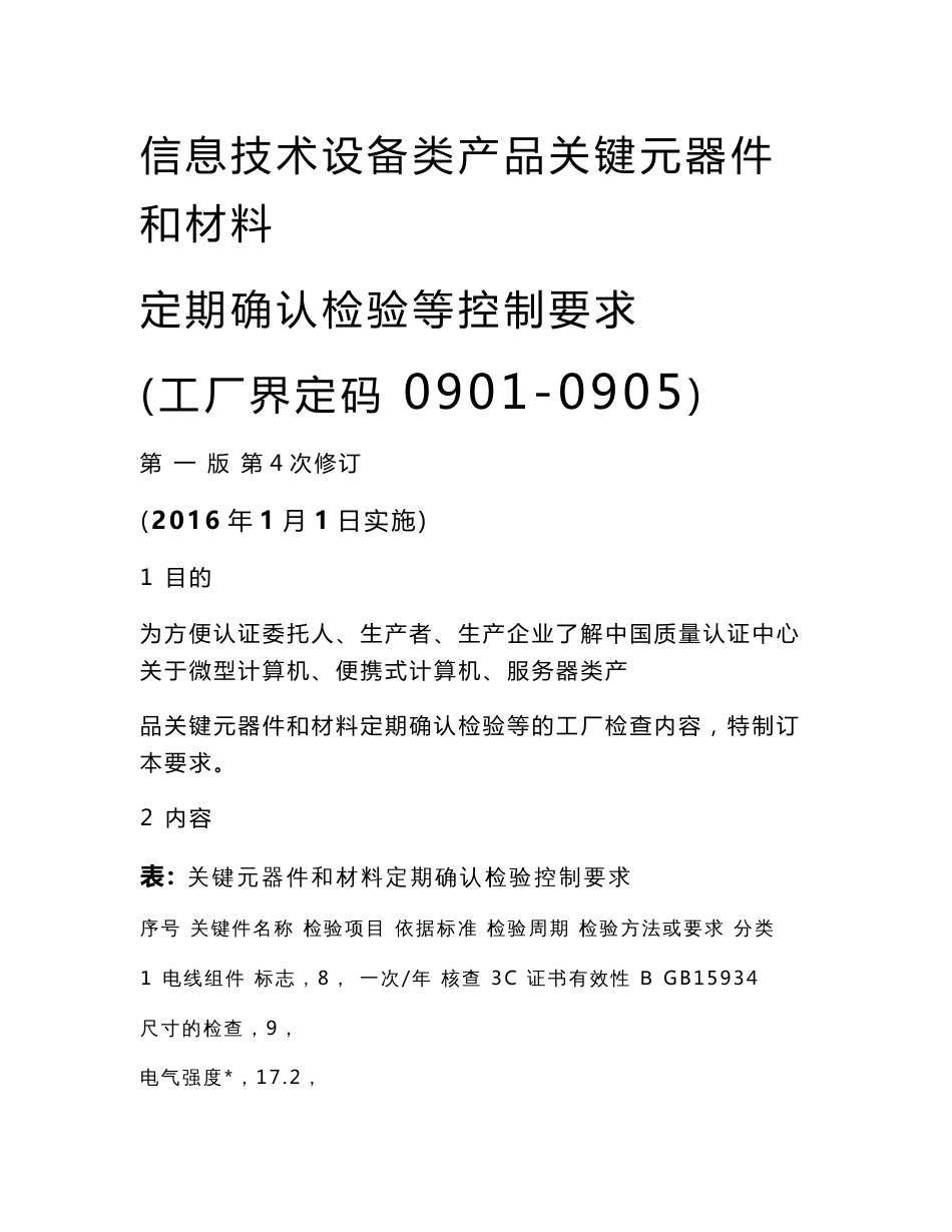 信息技术设备类产品关键元器件和材料定期确认检验等控制要求_第1页