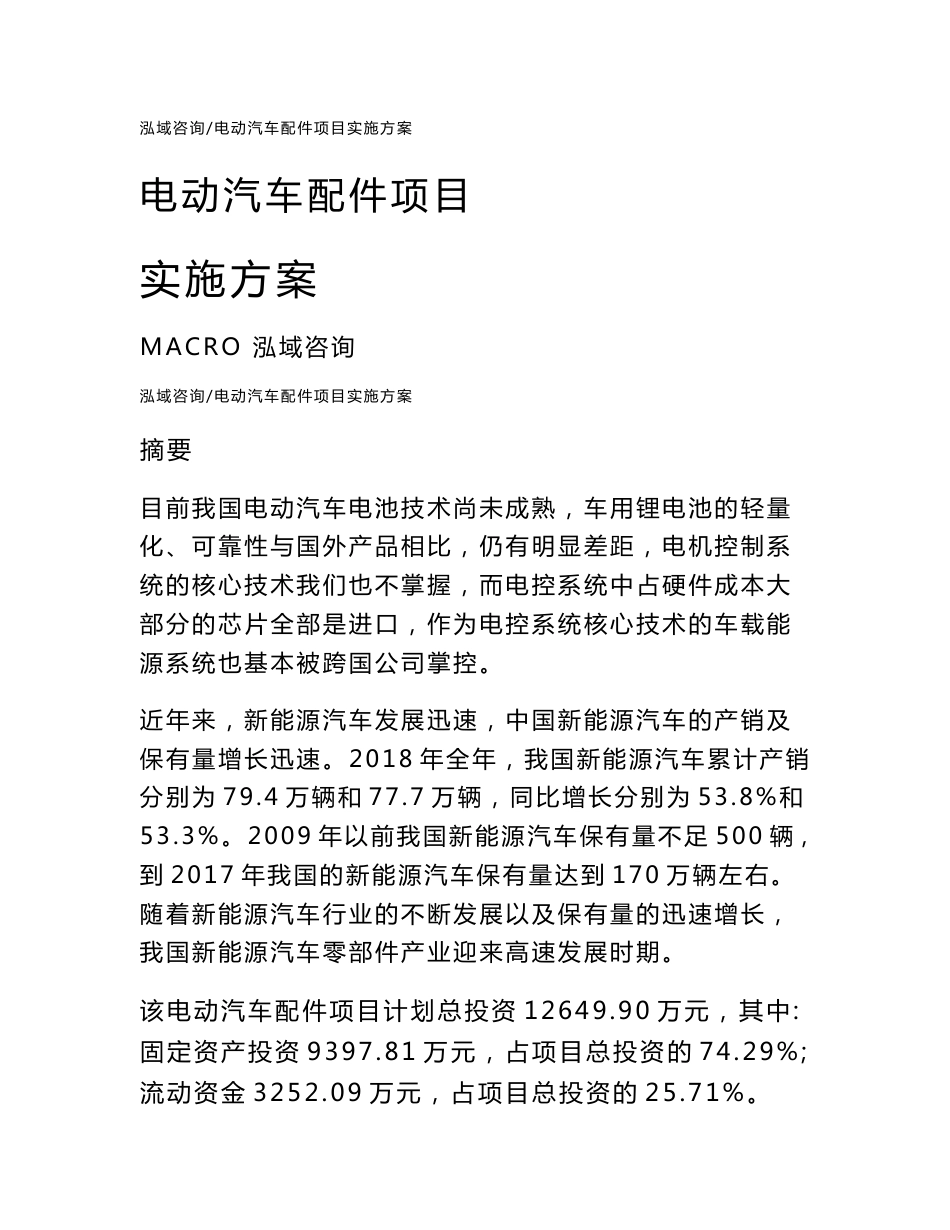 电动汽车配件项目实施方案_第1页