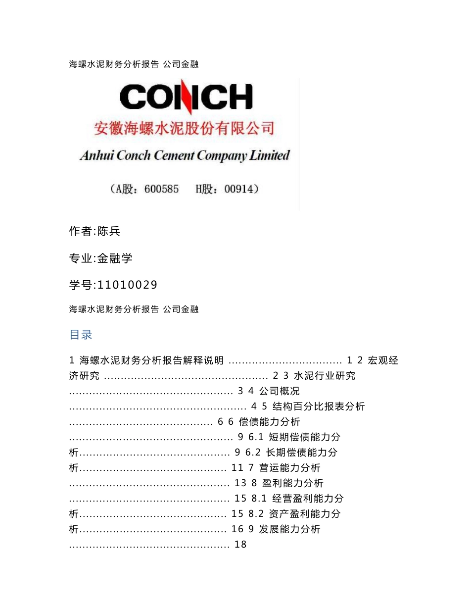 海螺水泥财务分析报告_第1页