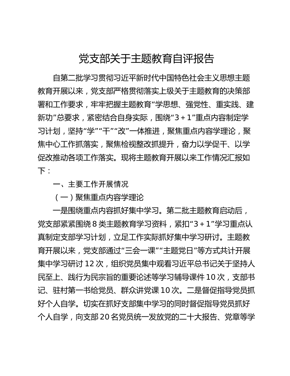 党支部关于2023-2024年度主题教育开展情况自评报告_第1页