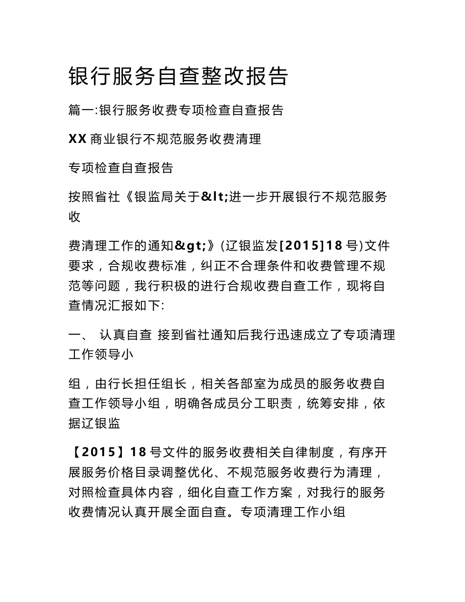 银行服务自查整改报告_第1页