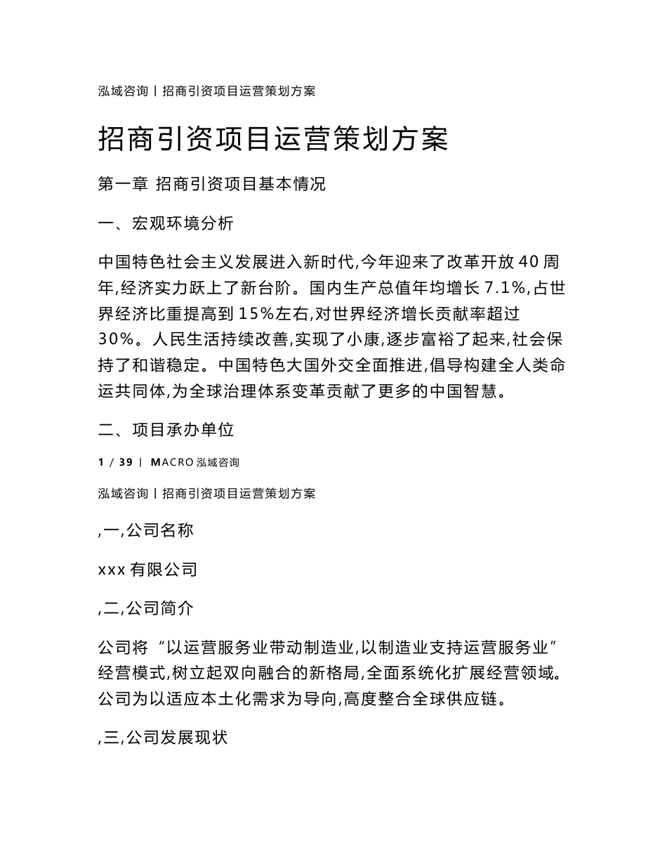 招商引资项目运营策划方案_第1页
