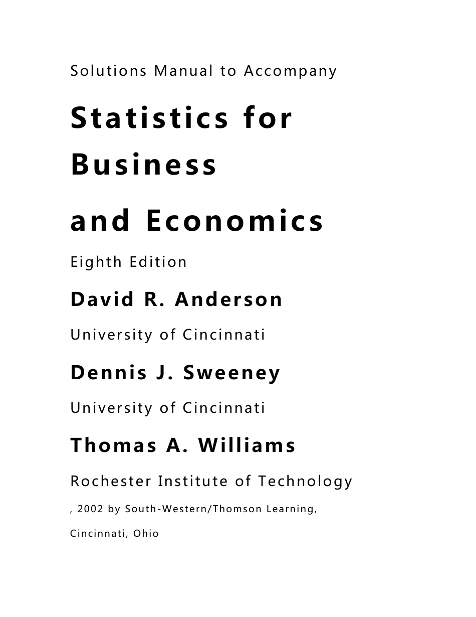 Statistics for Business and Economics Solutions Manual 解答手册_第1页