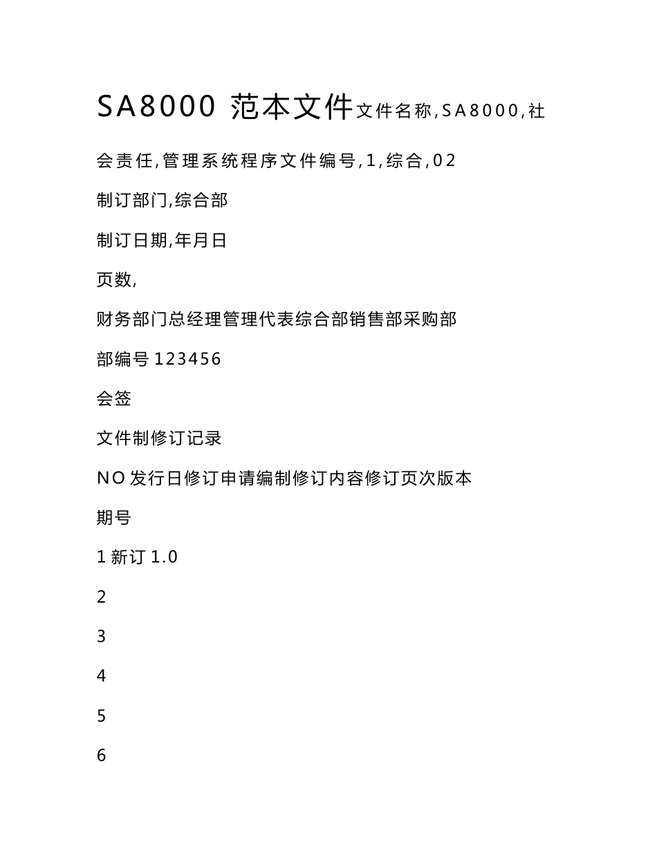 2018最新全套sa8000社会责任管理体系手册(含程序文件记录表格)_第1页