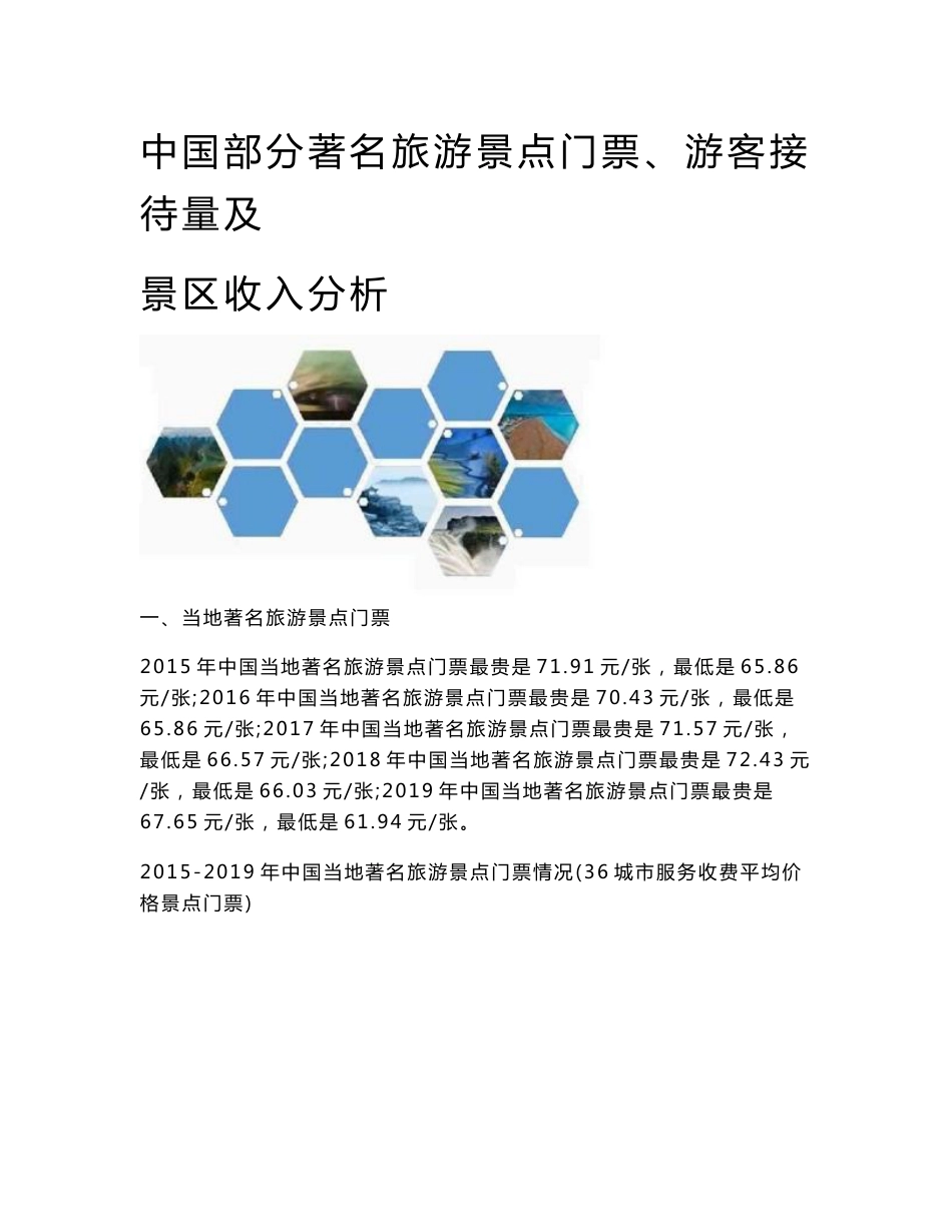 中国部分著名旅游景点门票、游客接待量及景区收入分析报告_第1页