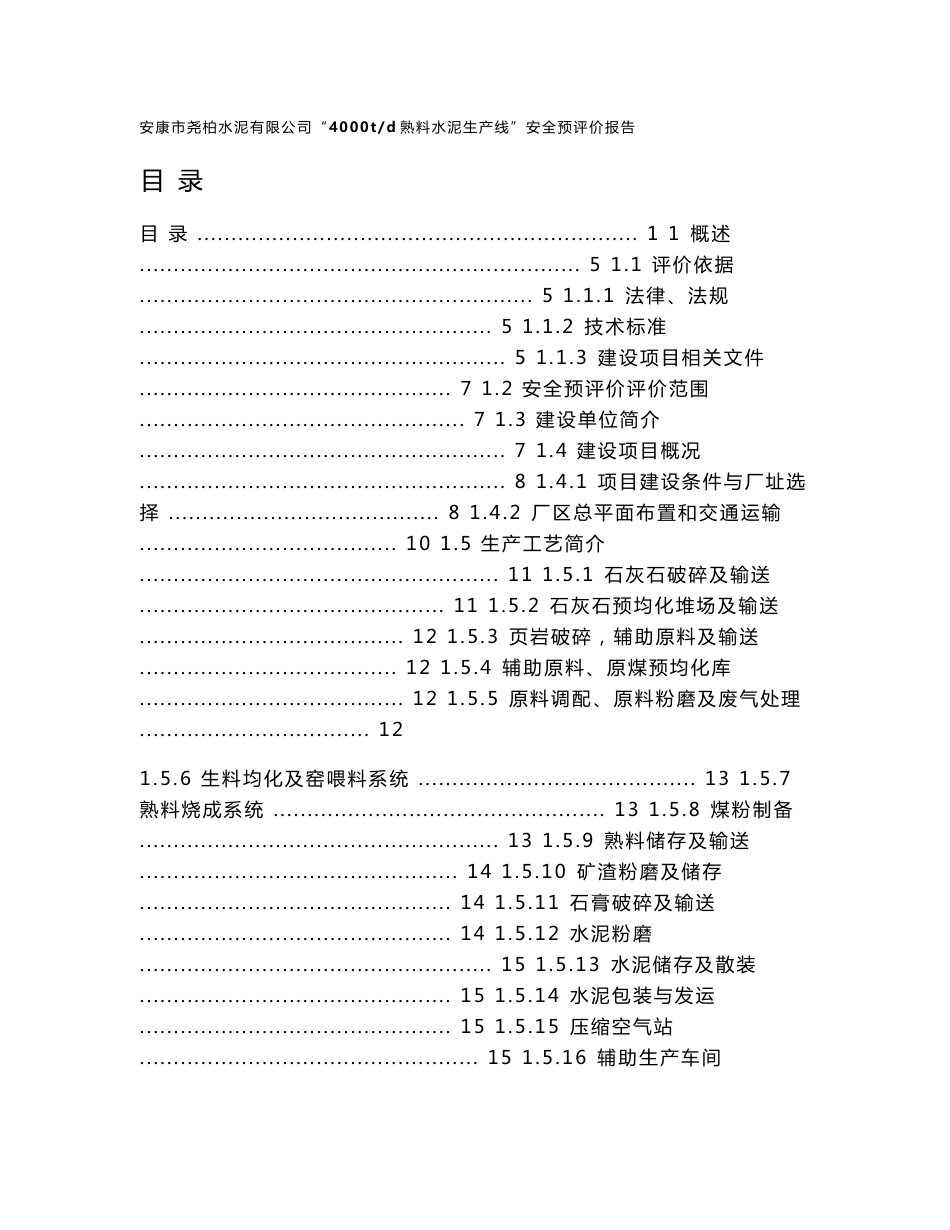 水泥厂安全预评价报告模板_第1页