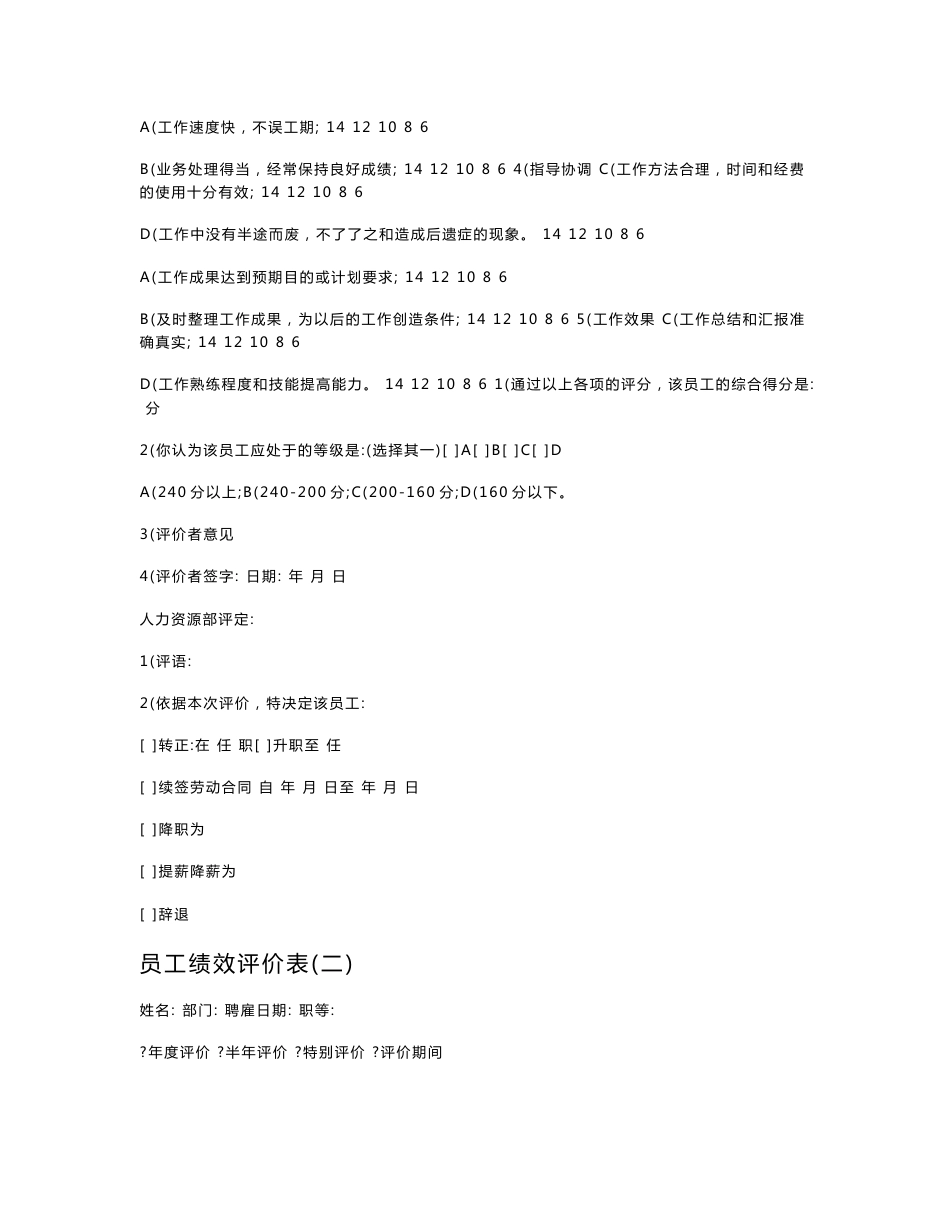 企业公司各岗位员工绩效评价表格范本_第2页