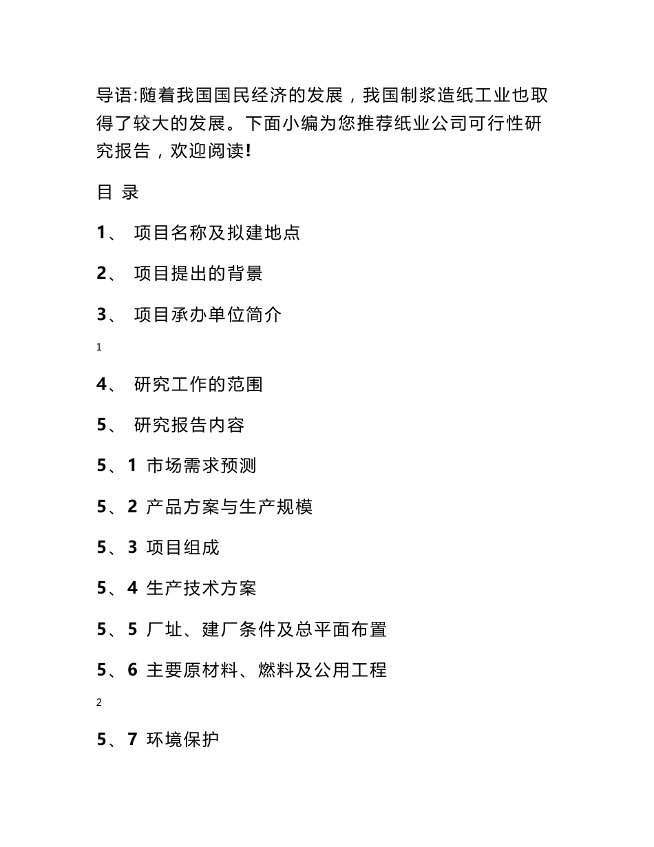 纸业公司可行性研究报告_第1页