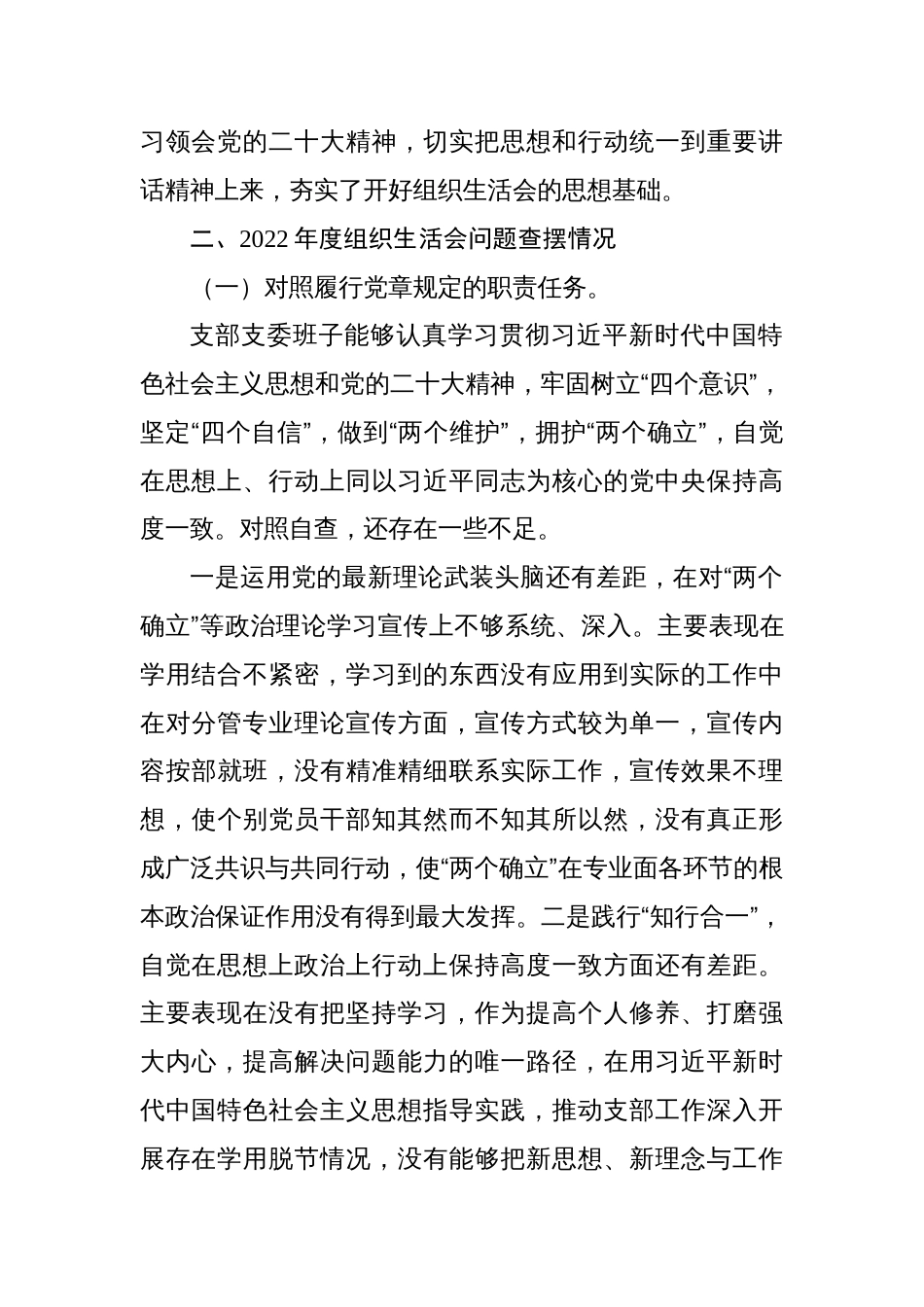 企业公司党支部班子2022-2023年度组织生活会班子对照检查材料_第2页