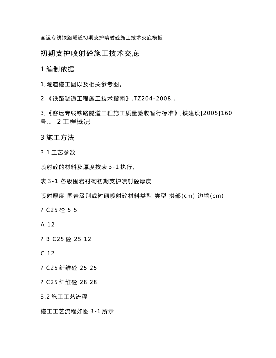 云南铁路客运专线隧道初期支护喷射砼技术交底模板_第1页