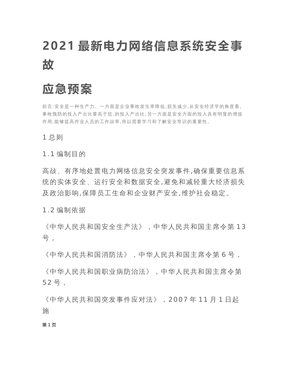 2021最新电力网络信息系统安全事故应急预案_第2页