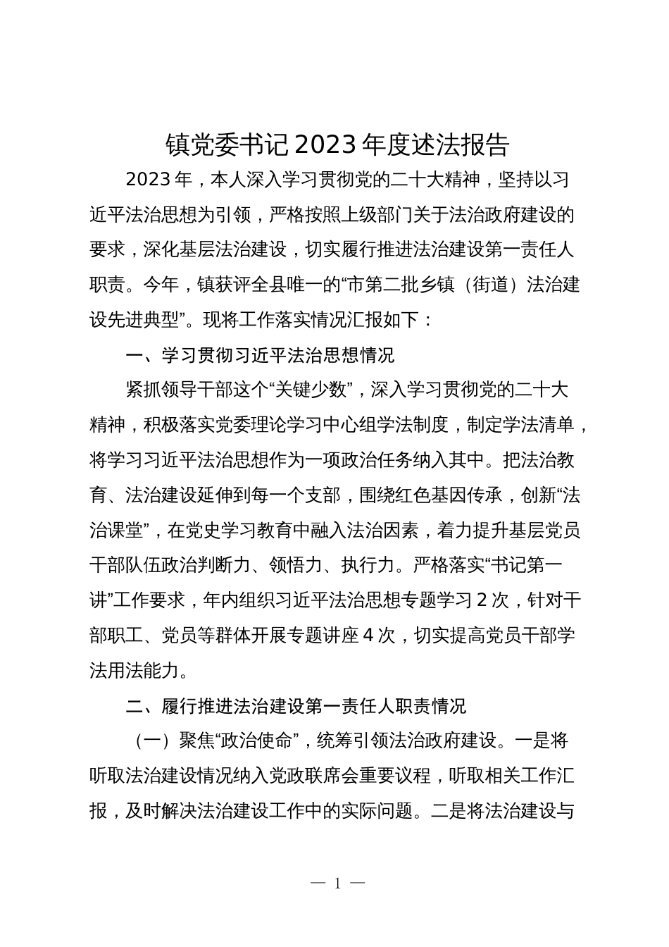 镇委书记2023-2024年度述法报告2_第1页