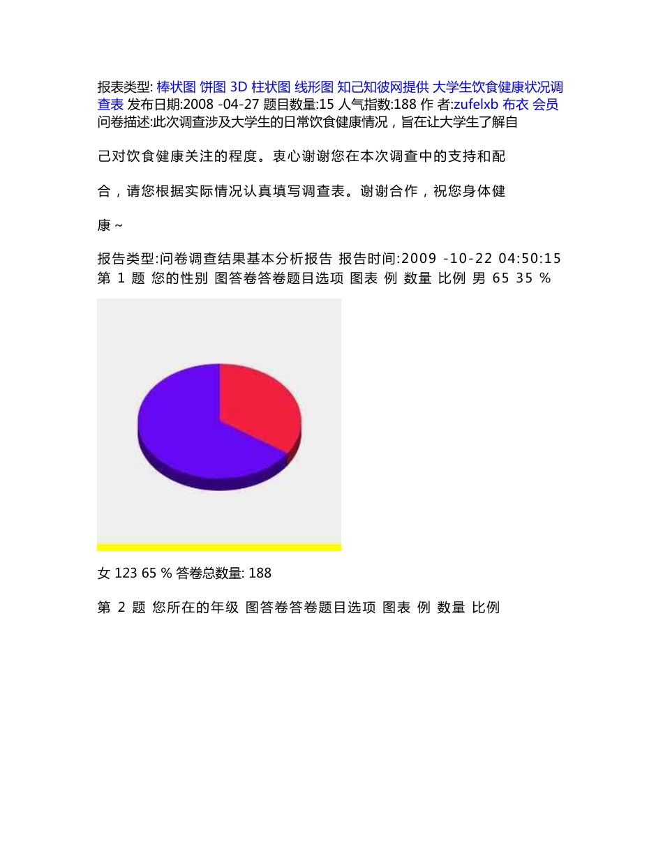 问卷调查报告_ 大学生饮食健康状况调查表_第1页