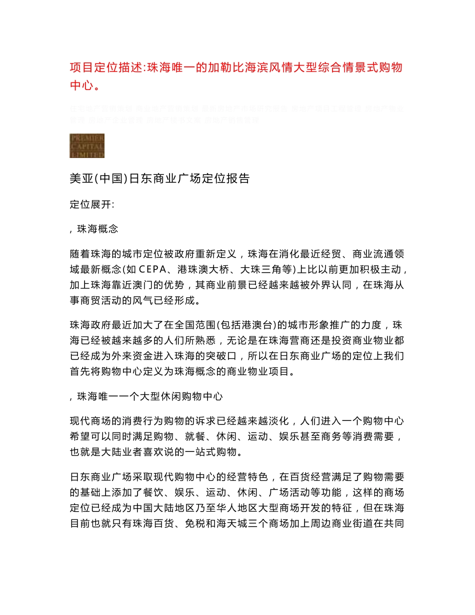 房地产市场分析报告 日东商业广场项目定位及商场规划报告定位报告_第2页