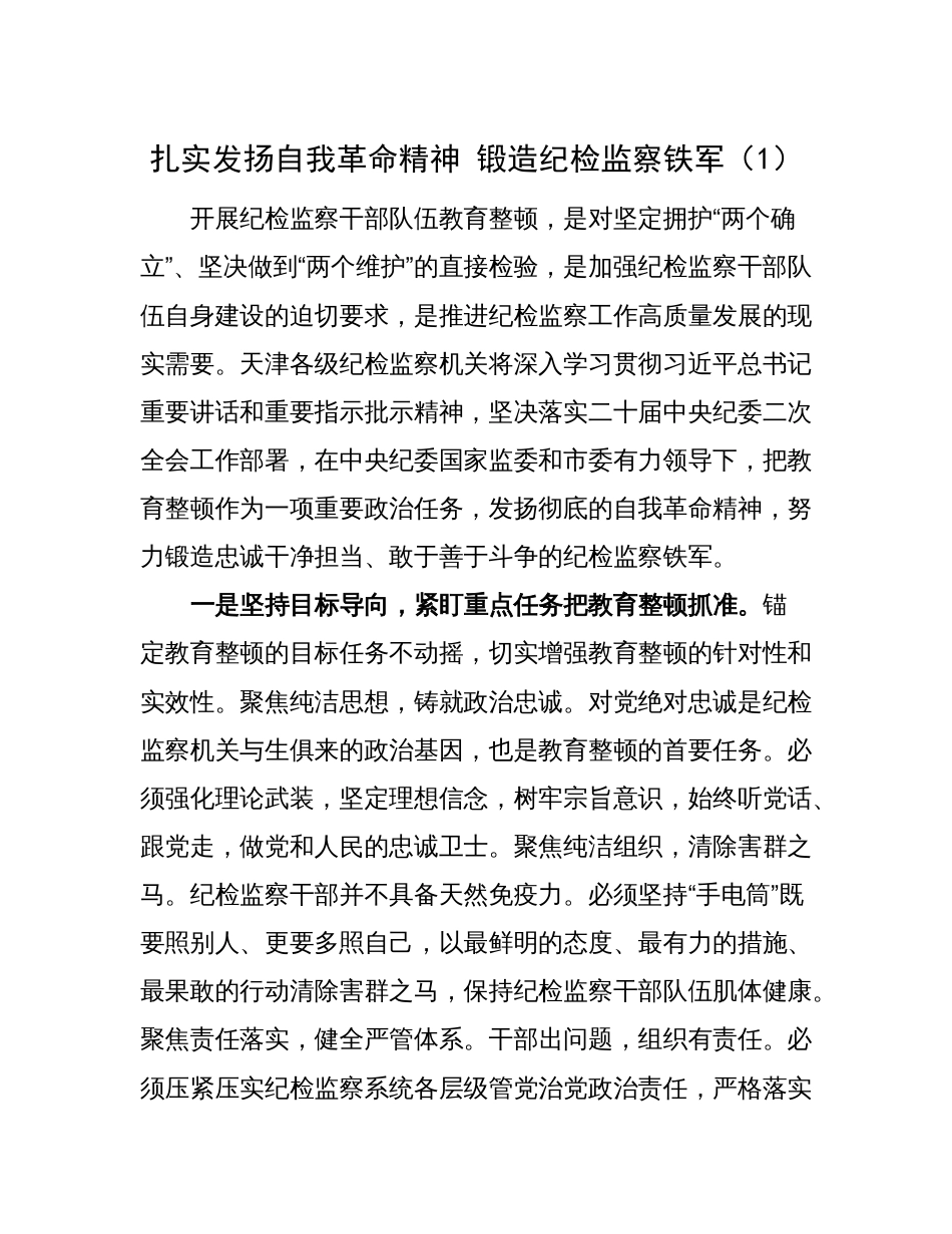 2篇纪检监察干部队伍教育整顿研讨发言材料（学习心得体会）_第1页