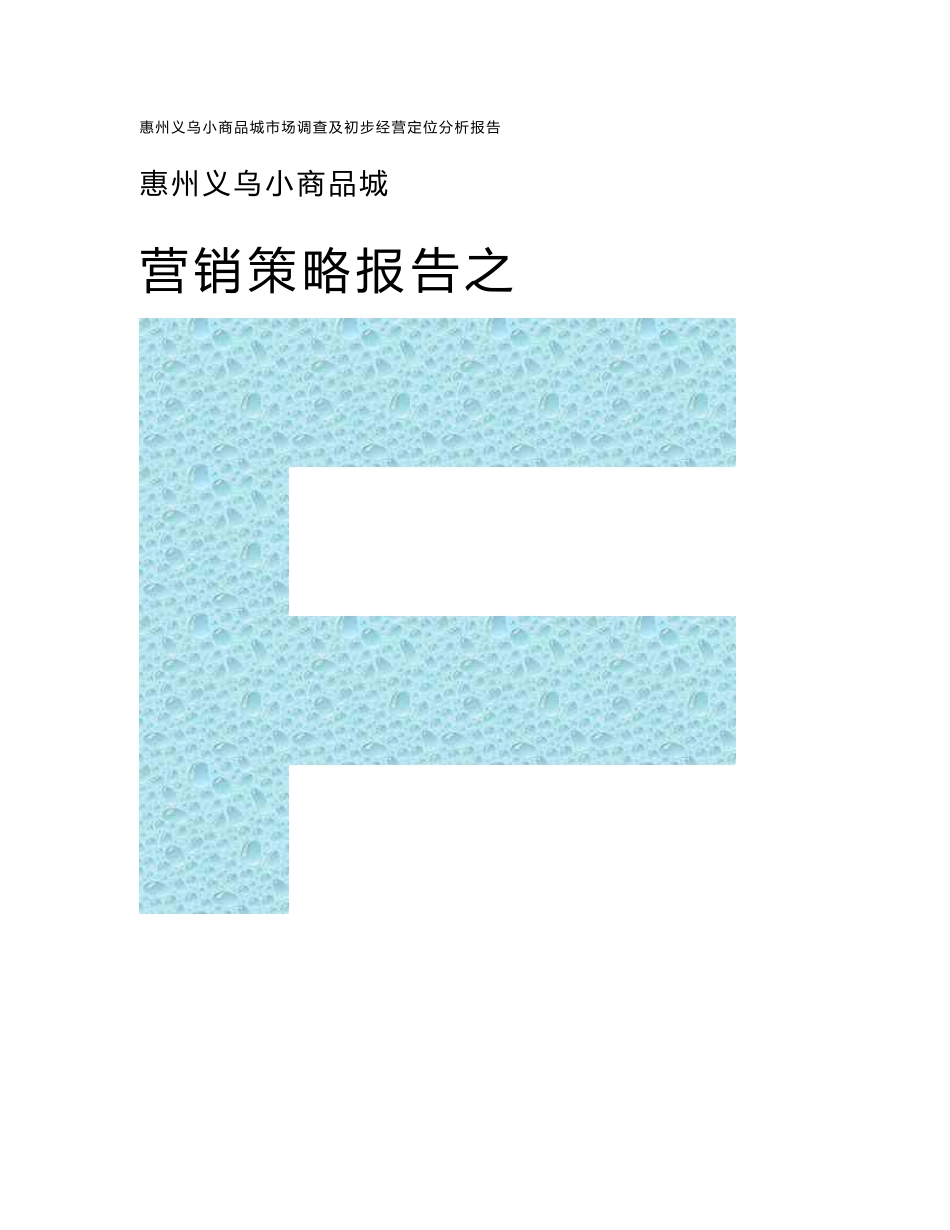 惠州义乌小商品城市场调查报告及初步经营定位分析(zhou)_第1页