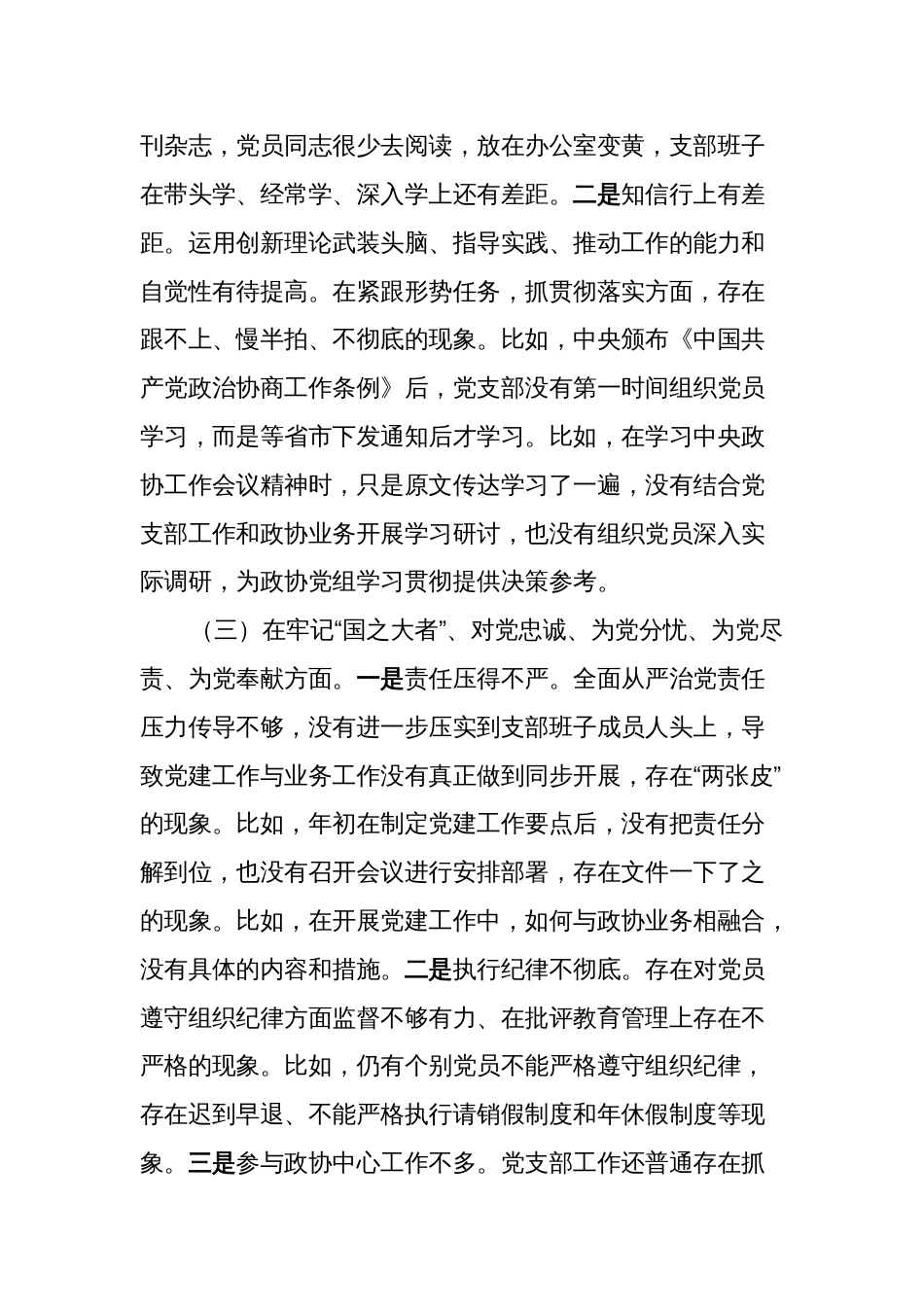 （对照深刻领悟、学懂弄通、国之大者、人民至上）政协机关党支部班子2022-2023年度组织生活会班子对照检查材料_第3页