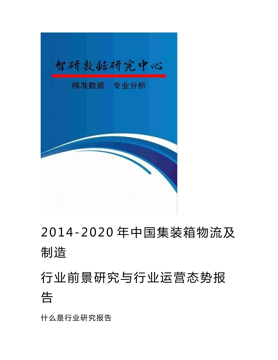 2014-2020年中国集装箱物流及制造行业前景研究与行业运营态势报告[资料]_第1页