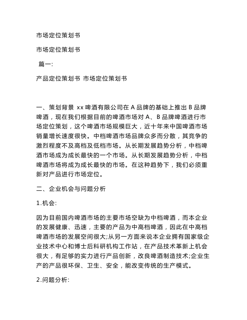 市场定位策划书(模板)_第1页