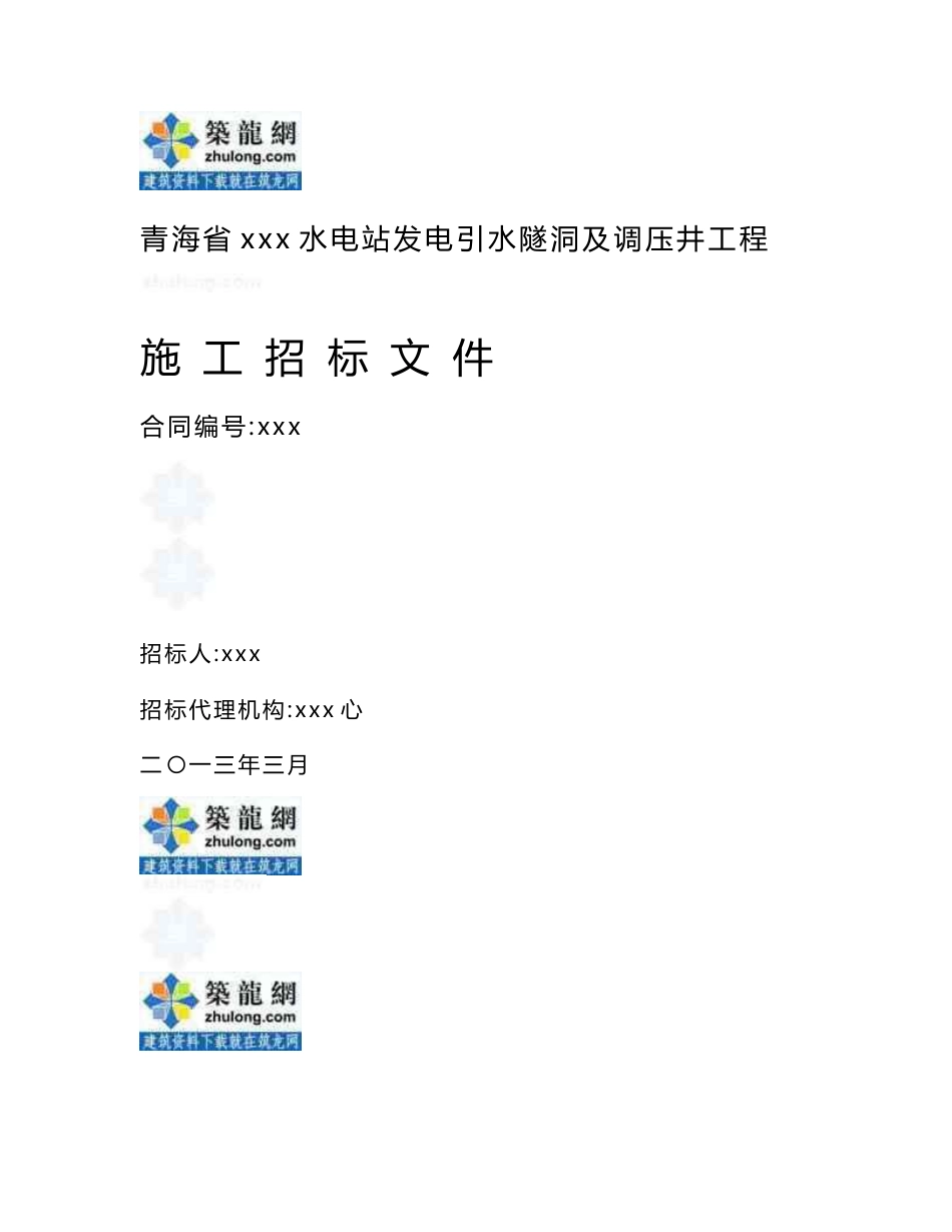 青海水电站发电引水隧洞及调压井工程量清单及招标文件(合同139页)_第1页