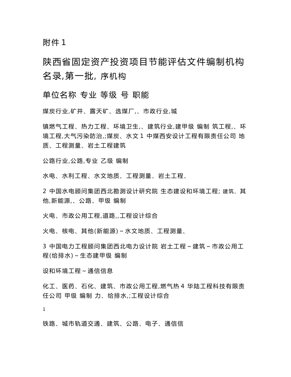 陕西省固定资产投资项目节能评估文件编制机构名录（第一批)和陕西省固定资_第1页